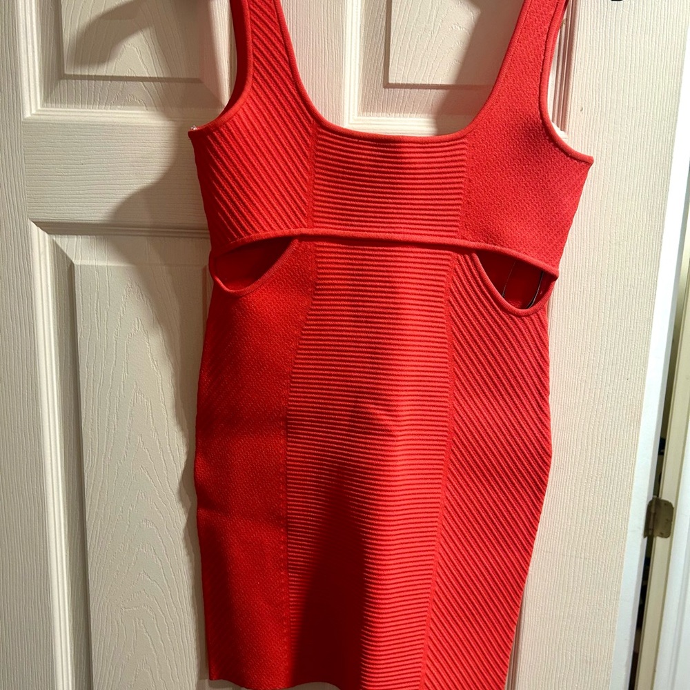 Herve Leger Orange/Coral Sleeveless Cutout Dress
